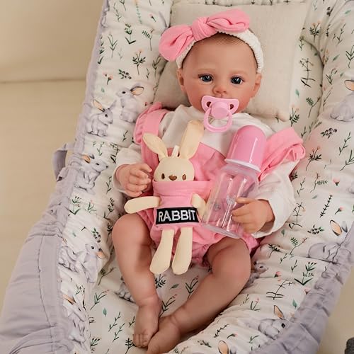 iCradle Reborn Puppen Nette Kaninchen Puppe Leben Wie Baby Puppen Rosa Kleidung Baby 18-Zoll 48cm Weiche Vinyl Realistische Neugeborene Puppe Baby Echte handgemachte Spielzeug für Kinder Alter 3+ von iCradle