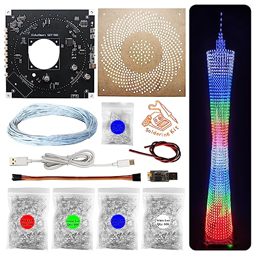 iCubeSmart GZT-64D Led Canton Tower Modell DIY Elektronik Kit, LED Würfel Modell Handgemachtes Lötprojekt Kit (GZT-64D-KIT) von iCubeSmart