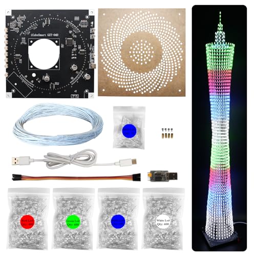 iCubeSmart Led Canton Tower Modell DIY Elektronischer Bausatz, LED-Würfelmodell Handgefertigtes Lötprojekt-Kit, 64 LED-Kreise, Höhe 1 Meter (GZT-64) von iCubeSmart