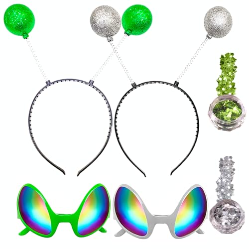 4 Stück Alien Haarreif in silber Alien Brille,Haarreif Alien Stirnband Alien Headband Alien Kostüm Zubehör für Halloween,Accessoire zum Fasching & Karneval Kostüm,Haarschmuck Damen,Herren, Kinder von iDattel