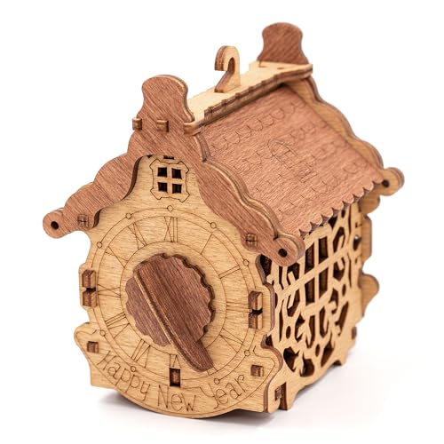 iDventure Happy New Year Box – Bausatz aus Holz - 3D Puzzle -Weihnachtsbaumschmuck - Knobelspiel - Geduldspiel - Logikspiel 3D Holzpuzzle Geschenkverpackung Weihnachten von iDventure