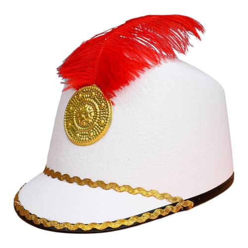 iEFiEL 1Pc Kinder Marschband Hut mit Feder Deko Spielzeug Soldatenhut Uniform Nussknacker Hut Trommel Major Hut für Fasching Karneval Mottoparty Weiß One Size von iEFiEL