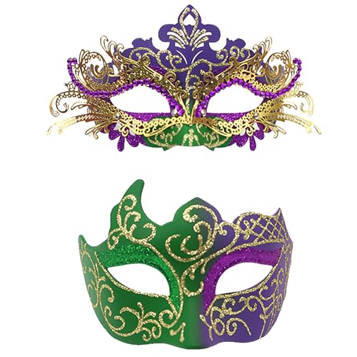 iEFiEL 2Pcs Maskerade Masken Retro Venezianische Maske mit Stock Glänzend Maske für Damen Männer Maskerade Karneval Stage Performance Typ A One Size von iEFiEL