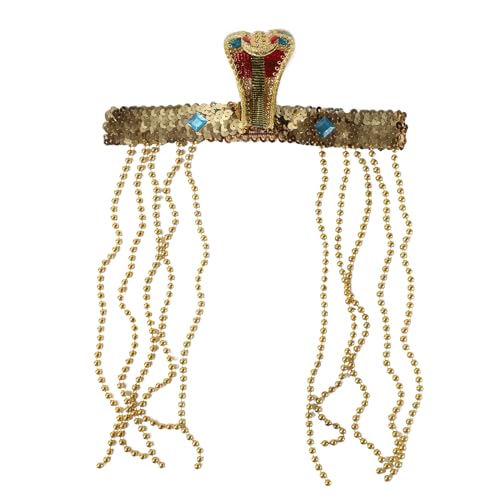 iEFiEL Ägyptische Kleopatra Stirnband mit Goldenen Perlen Tassel Deko Ägypten Königin Haarschmuck Kleopatra Kobra Kopfband Cosplay Halloween Accessoires Gold A One Size von iEFiEL