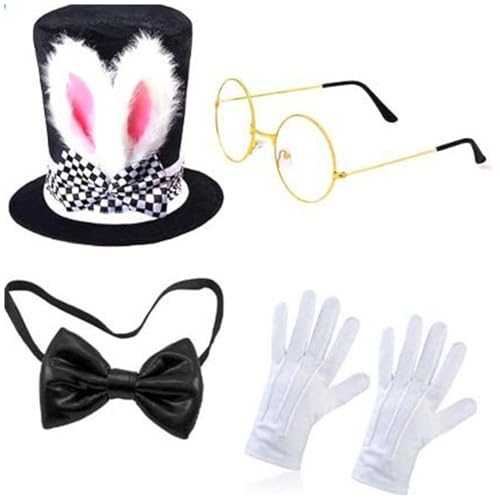 iEFiEL Damen Hase Kostüm Zubehör Set Top Hut mit Hasenohren Brille Handschuhe Fliege Kniestrümpf Tuturock Ostern Bunny Kaninchen Cosplay Typ B One Size von iEFiEL