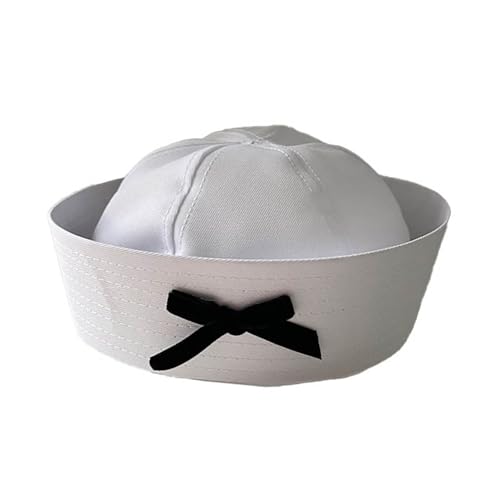 iEFiEL Damen Kawaii Matrosenmütze mit Bowknot Kapitänsmütze Marine Seemann Hut Kopfbedeckung Matrose Cosplay Junggesellinnenabschied Party Zubehör Weiß One Size von iEFiEL