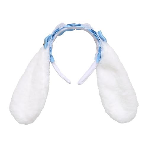 iEFiEL Damen Mädchen Niedlich Hasenohren Stirnband Lolita Spitze Bunny Ohren Haarband Plüsch Kopfbedeckung Ostern Kostüm Cosplay Blauer See One Size von iEFiEL