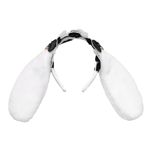 iEFiEL Damen Mädchen Niedlich Hasenohren Stirnband Lolita Spitze Bunny Ohren Haarband Plüsch Kopfbedeckung Ostern Kostüm Cosplay Schwarz One Size von iEFiEL