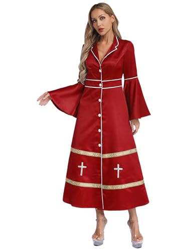 iEFiEL Damen Römisch Katholische Kirche Priest Robe Papst Bischof Klerus Gewänder Halloween Cosplay Minister Kostüm Clubwear Burgundy M von iEFiEL