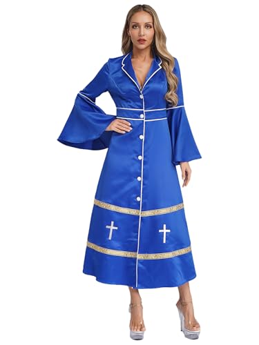 iEFiEL Damen Römisch Katholische Kirche Priest Robe Papst Bischof Klerus Gewänder Halloween Cosplay Minister Kostüm Clubwear Königsblau XXL von iEFiEL