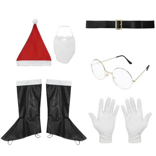 iEFiEL Damen Weihnachten Kostüm Set Elf Hut Gestreift Strumpfhosen Elfenschuhe Elfenohren Brille Handschuhe Bart Glocke Halskette Festival Cosplay Karneval Requisiten Typ E One Size von iEFiEL