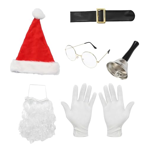 iEFiEL Damen Weihnachten Kostüm Set Elf Hut Gestreift Strumpfhosen Elfenschuhe Elfenohren Brille Handschuhe Bart Glocke Halskette Festival Cosplay Karneval Requisiten Typ F One Size von iEFiEL