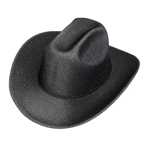 iEFiEL Erwachsene Glänzende Cowboyhut Breiter Krempe Western Hut Modische Pailletten Tanz Jazz Kappe Kopfbedeckung Halloween Karneval Mottoparty Schwarz One Size von iEFiEL