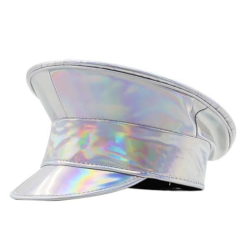 iEFiEL Erwachsene Kapitänsmütze Glitzernder Lackleder Matrosenmütze Gothic Marine Seemann Hut Halloween Fasching Cosplay Kostüm Zubehör Silber L von iEFiEL