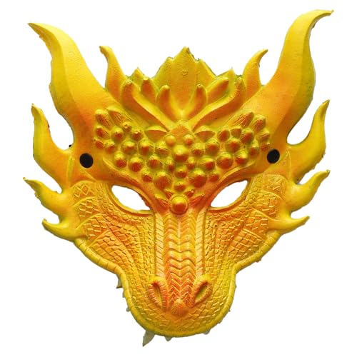 iEFiEL Halloween 3D Drachen Maske Party Horrormaske Gruselig Dragon Gesichtsmaske Tier Maske Maskerade Kopfbedeckung Karneval Mottoparty Fasching Gelb One Size von iEFiEL