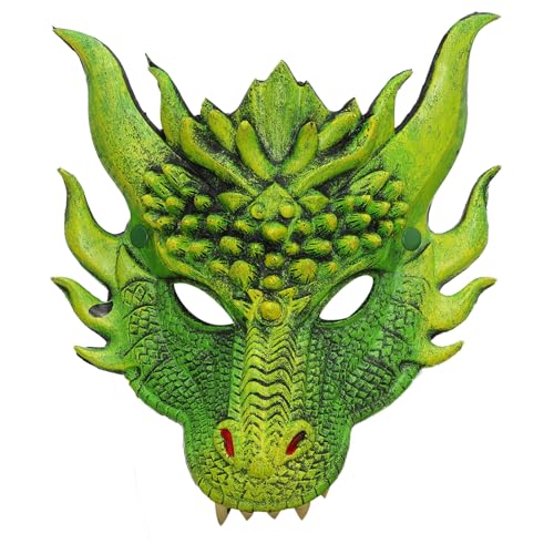 iEFiEL Halloween 3D Drachen Maske Party Horrormaske Gruselig Dragon Gesichtsmaske Tier Maske Maskerade Kopfbedeckung Karneval Mottoparty Fasching Grün One Size von iEFiEL