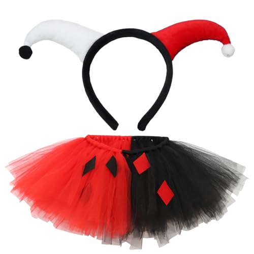 iEFiEL Halloween Clown Kostüm Zubehör Clown Horn Pompom Stirnband Kawaii Mesh Tutu Rock Party Karneval Zirkus Jester Kostüm Requisiten Typ B 3-4 Jahre von iEFiEL