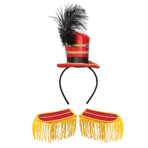 iEFiEL Halloween Feder Mini Zylinderhut Hraarreif mit Quasten Epaulette Set Mini Top Hut Schulterklappen Ringmaster Cosplay Karneval Mottoparty Typ B One Size von iEFiEL