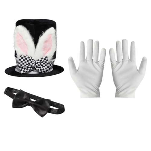 iEFiEL Halloween Magier Cosplay Zubehör Set Top Hut Handschuhe Fliege Brille Zaubertrick Gehstock Mesh Rock Taschenuhr Ringmaster Fasching Fotografie Party Typ A One Size von iEFiEL