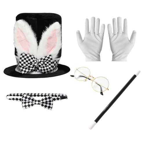 iEFiEL Halloween Magier Cosplay Zubehör Set Top Hut Handschuhe Fliege Brille Zaubertrick Gehstock Mesh Rock Taschenuhr Ringmaster Fasching Fotografie Party Typ B One Size von iEFiEL