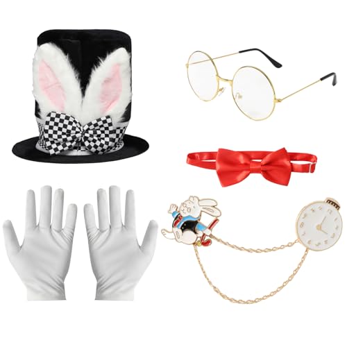 iEFiEL Halloween Magier Cosplay Zubehör Set Top Hut Handschuhe Fliege Brille Zaubertrick Gehstock Mesh Rock Taschenuhr Ringmaster Fasching Fotografie Party Typ D One Size von iEFiEL