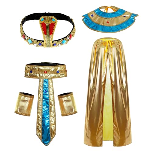 iEFiEL Halloween Pharao Kleopatra Kostüm Zubehör Ägyptische Stirnband Halskragen Handgelenkbänder Golden Umhang Gürtel für Cosplay Karneval Show Typ B One Size von iEFiEL