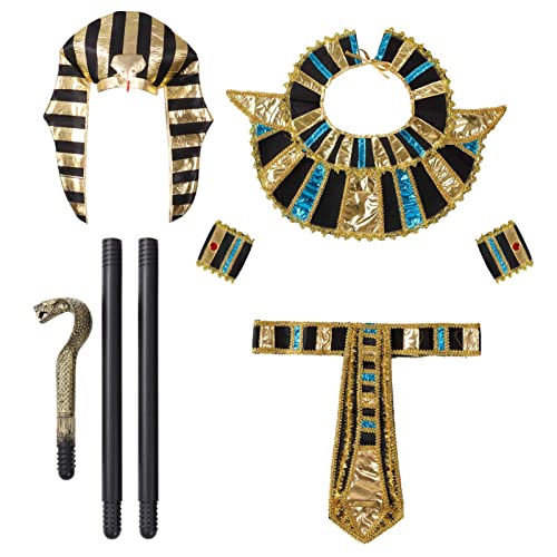 iEFiEL Halloween Pharao Kostüm Pharao Hut Golden Halskragen Armmanschetten Gürtel Ägyptischer König Cosplay Accessoires Karneval Mottoparty Halloween Requisiten Gold One Size von iEFiEL