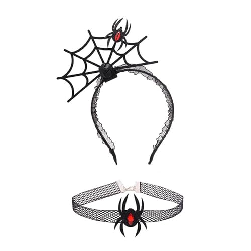 iEFiEL Halloween Spinne Stirnband mit Spinnennetz Hals Choker Set Spinnweben Kopfbedeckung Cosplay Karneval Fasching Mottoparty Maskerade Typ A One Size von iEFiEL