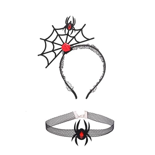 iEFiEL Halloween Spinne Stirnband mit Spinnennetz Hals Choker Set Spinnweben Kopfbedeckung Cosplay Karneval Fasching Mottoparty Maskerade Typ B One Size von iEFiEL