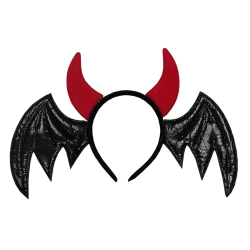 iEFiEL Halloween Teufelshörner Stirnband mit Fledermaus Flügel Dämon Hörner Haarreif Teufel Devil Horns Haarschmuck für Karneval Fasching Kostüm Schwarz One Size von iEFiEL