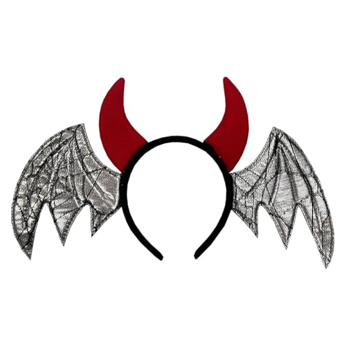 iEFiEL Halloween Teufelshörner Stirnband mit Fledermaus Flügel Dämon Hörner Haarreif Teufel Devil Horns Haarschmuck für Karneval Fasching Kostüm Silber One Size von iEFiEL