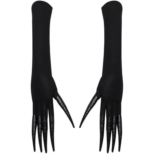 iEFiEL Halloween Vampir Hexe Lange Fingernägel Handschuh Katze Klauen Handschuhe Kostümhandschuhe Cosplay Accessoire Schwarz One Size von iEFiEL