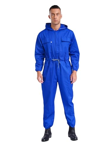 iEFiEL Herren Arbeitsoverall Langarn Ganzköperanzug Mit Kapuze Schutzoverall Jumpsuit Einteiler Body Schutzbekleidung Königsblau M von iEFiEL