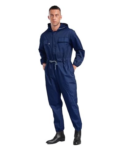 iEFiEL Herren Arbeitsoverall Langarn Ganzköperanzug Mit Kapuze Schutzoverall Jumpsuit Einteiler Body Schutzbekleidung Navy blau 3XL von iEFiEL