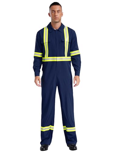 iEFiEL Herren Arbeitsoverall Reflektierende Streifen Overall Ganzkörper Rallyekombi Body Schutzanzug Langarm Schutzoverall Navy blau 4XL von iEFiEL