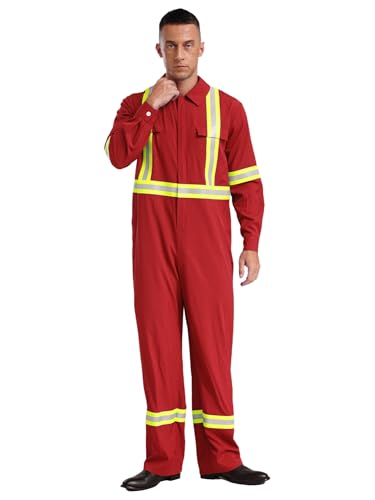 iEFiEL Herren Arbeitsoverall Reflektierende Streifen Overall Ganzkörper Rallyekombi Body Schutzanzug Langarm Schutzoverall Rot 3XL von iEFiEL