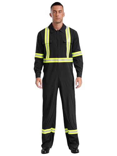 iEFiEL Herren Arbeitsoverall Reflektierende Streifen Overall Ganzkörper Rallyekombi Body Schutzanzug Langarm Schutzoverall Schwarz 4XL von iEFiEL