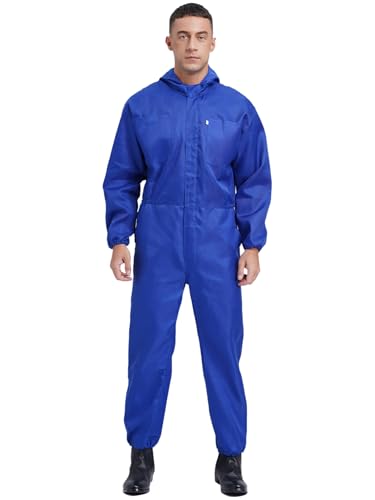 iEFiEL Herren Arbeitsoverall Schutzanzug Arbeitskleidung Ganzkörperanzug Schutzoverall Halloween Karneval Faschingskostüm Blau 3XL von iEFiEL