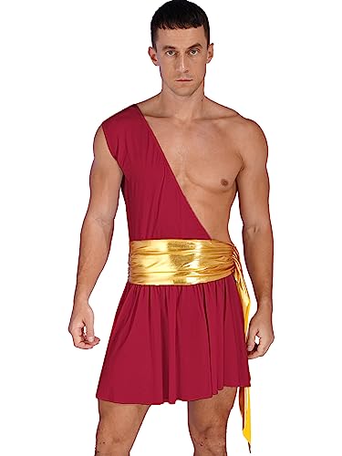 iEFiEL Herren Griechischer Gott Kostüm Römische Krieger Cosplay Kostüme für Halloween Fasching Mottoparty Verkleidung Ein-Schulter Mankini mit Minirock Xa Burgundy S von iEFiEL