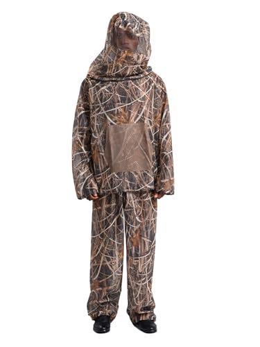 iEFiEL Herren Mosquito Anzug Ultra Bekleidung Set Zweiteiler Insektenschutz Anzug Camping Outfits Hooded Jacket Und Lang Hosen Tarnung aus verwelktem Gras M von iEFiEL