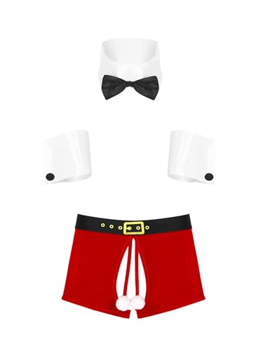 iEFiEL Herren Weihnachskostüm Wetlook Bekleidung Set Cosplay Weihnachtsmann Kostüm Boxershorts Rot Unterhosen weihnachtsbekleidung C Rot L von iEFiEL