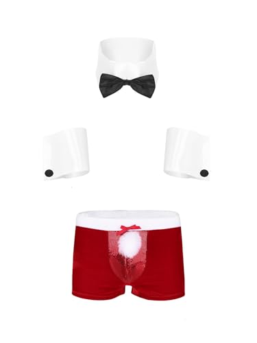 iEFiEL Herren Weihnachskostüm Wetlook Bekleidung Set Cosplay Weihnachtsmann Kostüm Boxershorts Rot Unterhosen weihnachtsbekleidung G Rot XXL von iEFiEL