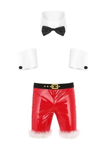 iEFiEL Herren Weihnachskostüm Wetlook Bekleidung Set Cosplay Weihnachtsmann Kostüm Boxershorts Rot Unterhosen weihnachtsbekleidung H Rot XL von iEFiEL