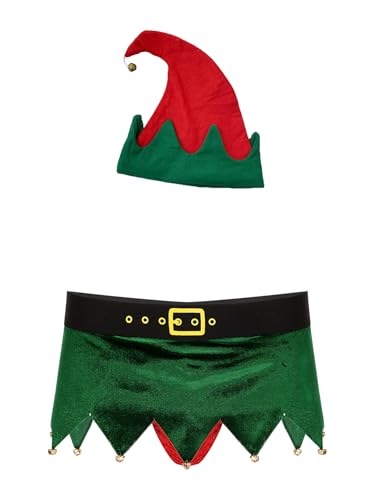 iEFiEL Herren Weihnachtskostüm Weihnashten Elf Kostüm Cosplay Weihnachtsmann Kostüm Set Weihnachtsmütze und Unterwäsche Grün M von iEFiEL