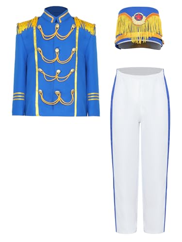 iEFiEL Jungen Major Kostüm Cosplay Prinz Bekleidung Set Royal Guard Kinderkostüm Karneval Faschingskostüm Blau 164-170 von iEFiEL