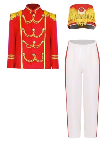 iEFiEL Jungen Major Kostüm Cosplay Prinz Bekleidung Set Royal Guard Kinderkostüm Karneval Faschingskostüm Rot 146-152 von iEFiEL