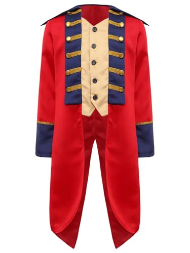 iEFiEL Jungen Zirkus Kostüm Zirkusdirektor Langarm Jacke Roter Mantel Frack Blazer Halloween Kostüm Mottoparty Uniform Rot 122-128 von iEFiEL