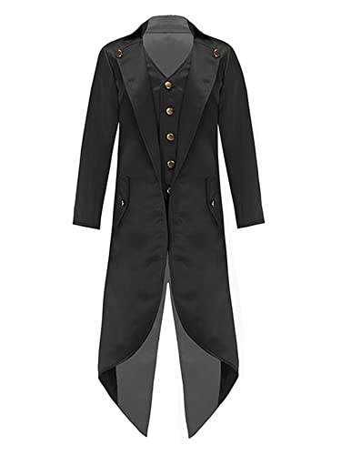 iEFiEL Kinder Jungen Mittelalter Kostüm Steampunk Frack Mantel Vintage Jacke Viktorianischen Halloween Karneval Fasching Kostüm Smoking Schwarz 134-140 von iEFiEL