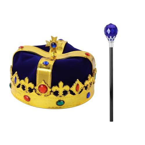 iEFiEL Kinder Kunststoff Königskronen Royal Scepter Set Strass Tiara Plastik Zepter Königshut Karneval Fasching Prinz König Cosplay Kostüm Blau One Size von iEFiEL