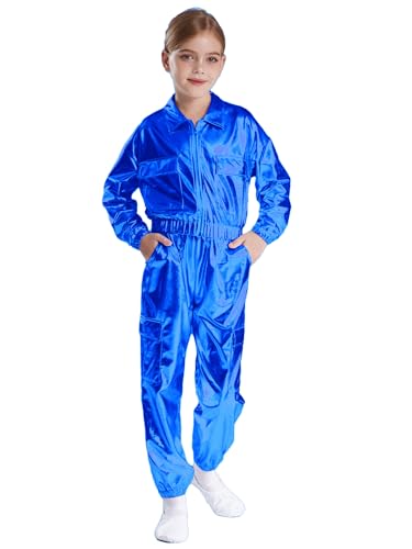 iEFiEL Kinder Mädchen Jungen Metallic Glitzer Trainingsanzug Langarm wetlook jacke mit Lang Hose Sportanzug freizeit anzug Jazz Hip Hop Kostüm Karneval Fasching Clubwear Königsblau 110-116 von iEFiEL